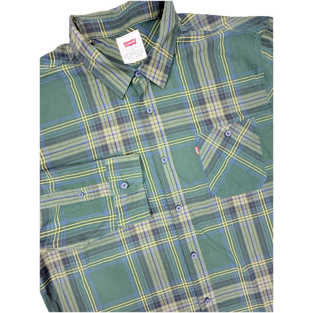 Levi's  Shirt Men's XL Green Yellow Blue Plaid Long Sleeve Casual Outdoor Preppy